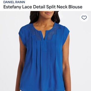 Daniel Rainn Royal Blue Crochet Neck Blouse